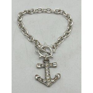 Vintage silver rhinestone anchor charm bracelet